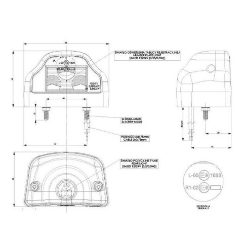 LAMPA LED TABLICY REJESTRACJI POZYCJA DUŻA 12V 24V