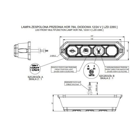 LAMPA LED ZESPOLONA POZYCJA KIERUNEK TRAKTOR 9-32