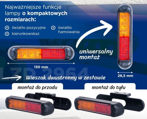 LAMPA TYLNA ZESPOLONA LED MINI MAŁA WIESZAK 12/24V