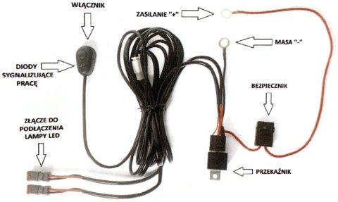 PODWÓJNA WIĄZKA INSTALACJA LAMP LED OKABLOWANIE 12V