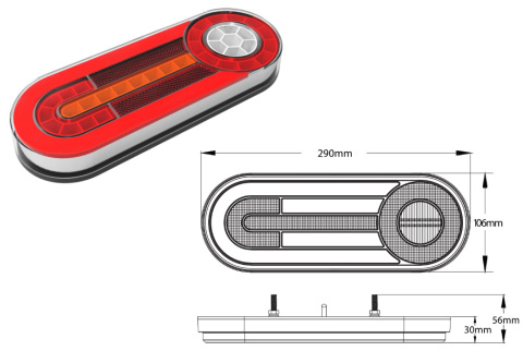 ZESTAW LAMPY LED TYLNE ZESPOLONE OWALNE NEON DYNAMICZNY KIERUNEK 5F 12V 24V