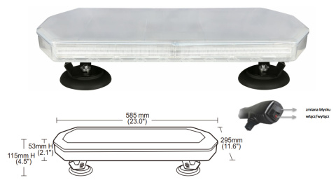 BELKA OSTRZEGAWCZA LED 60cm NA MAGNES PRZYSSAWKI LAMPA BŁYSKOWA ALR 12V 24V