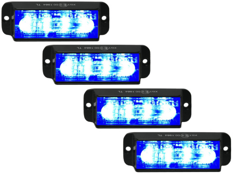 ZESTAW 4X LAMPA OSTRZEGAWCZA BŁYSKOWA 4 LED STROBOSKOP ALR NIEBIESKA 12-24V