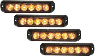 ZESTAW 4X LAMPA OSTRZEGAWCZA BŁYSKOWA 6 LED ŻÓŁTA STROBOSKOP GRILL 12V 24V