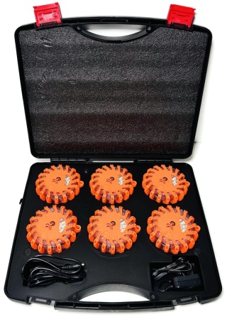 Zestaw 6x dysk flara lampa LED awaryjna ostrzegawcza walizka ładowarki