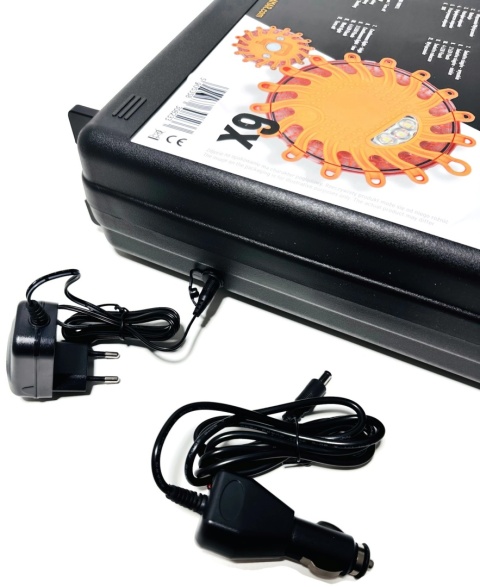 Zestaw 6x dysk flara lampa LED awaryjna ostrzegawcza walizka ładowarki