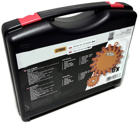 Zestaw 6x dysk flara lampa LED awaryjna ostrzegawcza walizka ładowarki