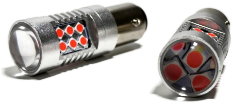 2x Żarówka LED BAY15D P21/5W CZERWONA canbus pozycja stop dwuwłóknowa 12-24v