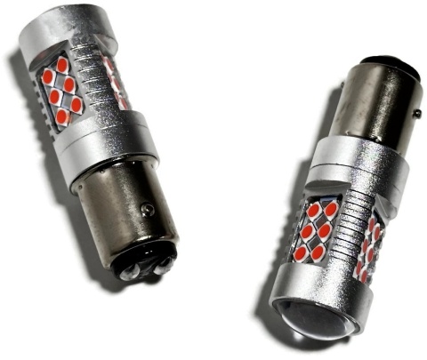 2x Żarówka LED BAY15D P21/5W CZERWONA canbus pozycja stop dwuwłóknowa 12-24v