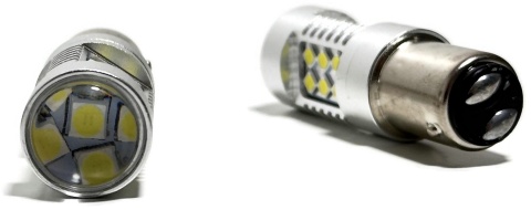 2x Żarówka LED BAY15D P21/5W biała canbus pozycja stop dwuwłóknowa 12V 24V