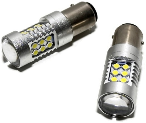 2x Żarówka LED BAY15D P21/5W biała canbus pozycja stop dwuwłóknowa 12V 24V