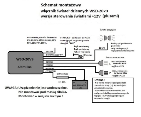 Moduł światła dzienne DRL w długich / halogenach REGULOWANY 0-100% MOCY 12v